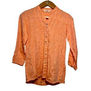 Cottonworld Linen Pastel Orange Top Coastal Euro Summer No Collar Preppy Lagom S